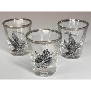 VINTAGE LOT Mid-Century 1950s Platinum Rimmed Federal Shot Glasses Wild Game